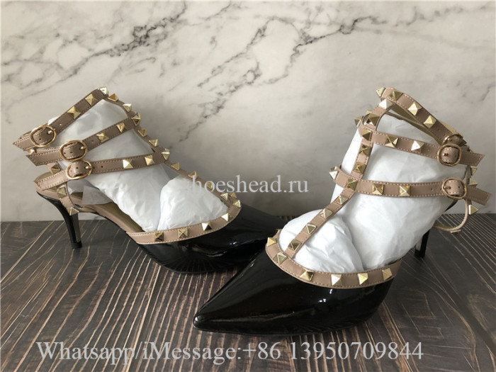 Valentino Garavani Rockstud Ankle Strap Caged Pump 65mm Black Poudre