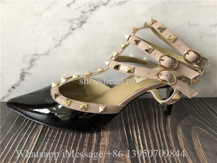 Valentino Garavani Rockstud Ankle Strap Caged Pump 65mm Black Poudre