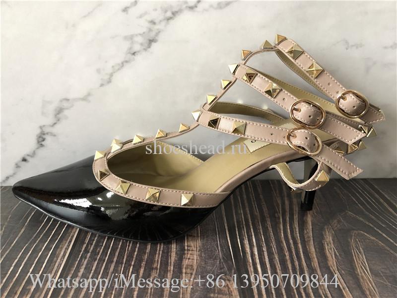 Valentino Garavani Rockstud Ankle Strap Caged Pump 65mm Black Poudre