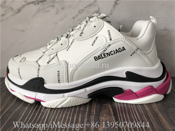 Balenciaga Triple S  Allover Logo Sneaker White Black Fluo Pink