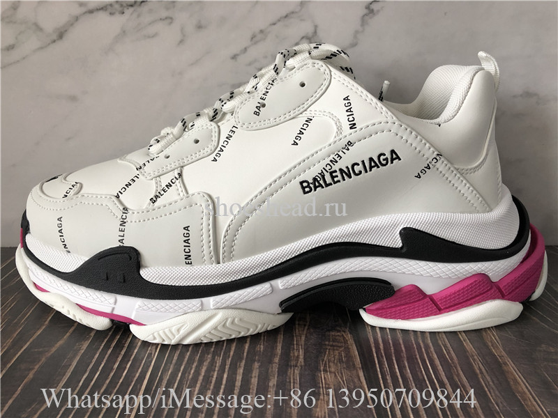 Balenciaga Triple S  Allover Logo Sneaker White Black Fluo Pink