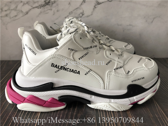 Balenciaga Triple S  Allover Logo Sneaker White Black Fluo Pink