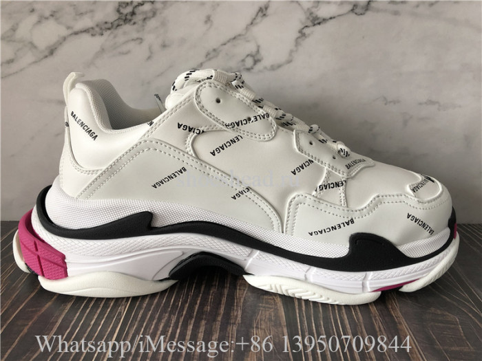 Balenciaga Triple S  Allover Logo Sneaker White Black Fluo Pink