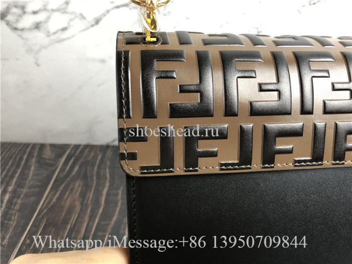 Original Fendi Kan I Bag Zucca Embossed Leather Medium