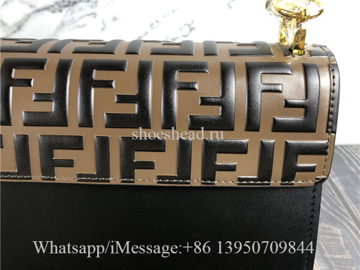 Original Fendi Kan I Bag Zucca Embossed Leather Medium