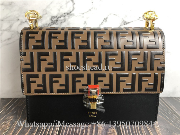 Original Fendi Kan I Bag Zucca Embossed Leather Medium