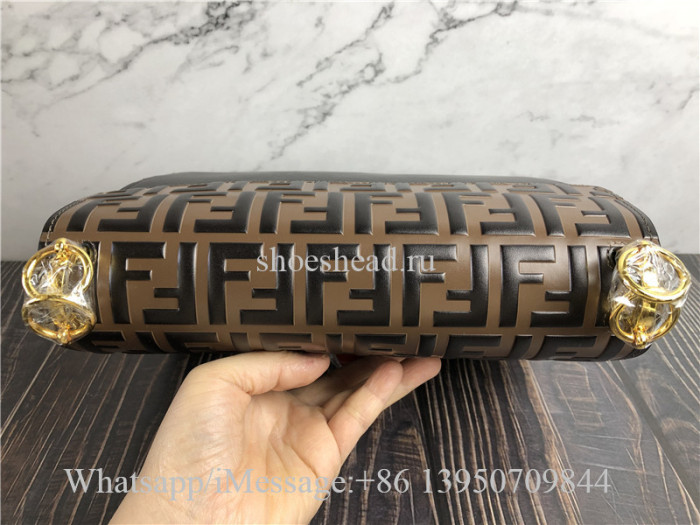 Original Fendi Kan I Bag Zucca Embossed Leather Medium