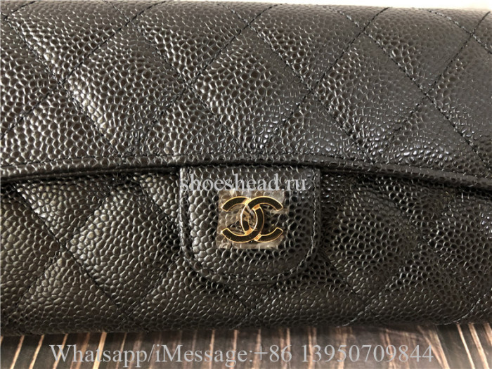 Original Chanel Classic Flap Wallet Grained Calfskin & Gold Tone Metal Black
