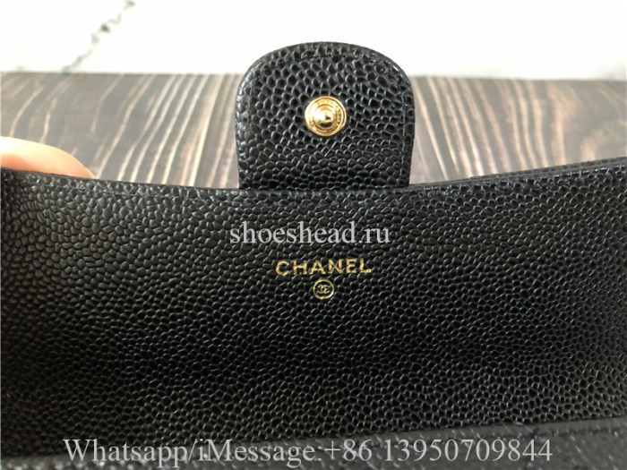 Original Chanel Classic Flap Wallet Grained Calfskin & Gold Tone Metal Black