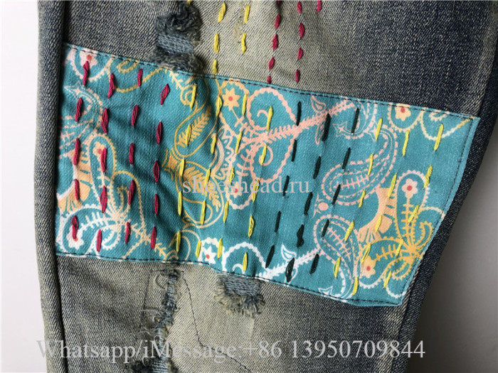 Amiri Blue Vintage Quilt Art Patch Jeans