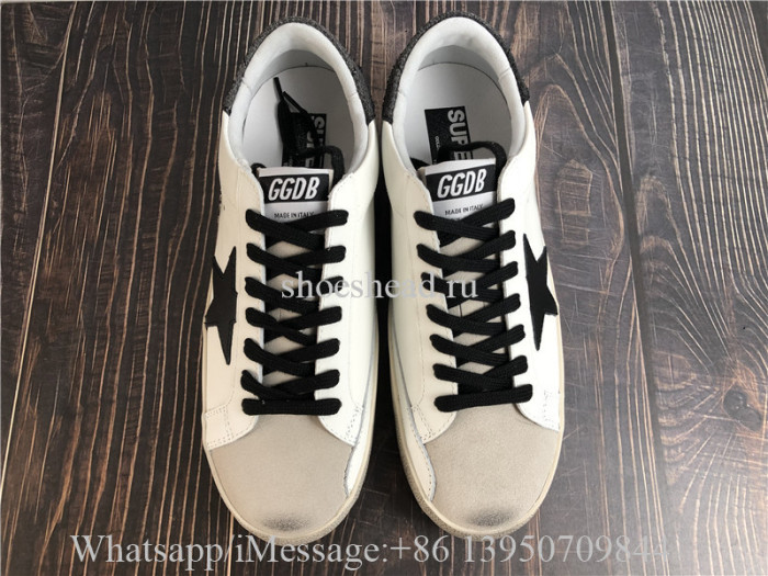 Golden Goose Super-Star Sneakers White Leather With Black Distressed Canvas Heel Tab