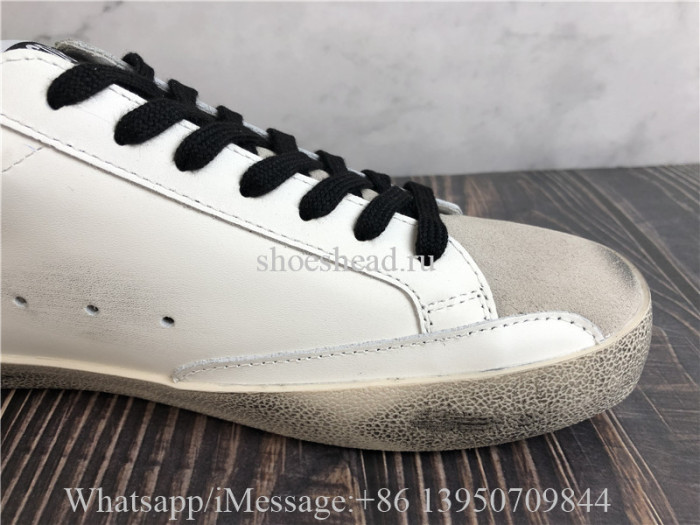 Golden Goose Super-Star Sneakers White Leather With Black Distressed Canvas Heel Tab