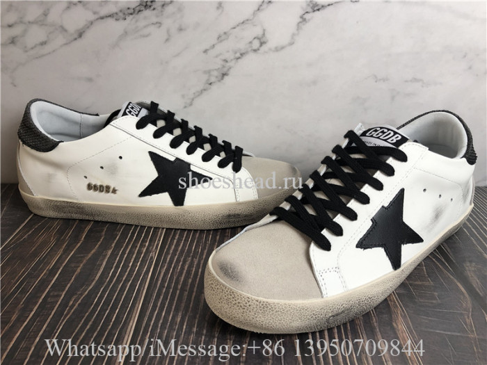Golden Goose Super-Star Sneakers White Leather With Black Distressed Canvas Heel Tab