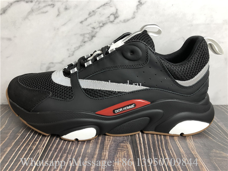 Super Quality Christian Dior B22 Sneaker Black Calfskin Technical Knit Red