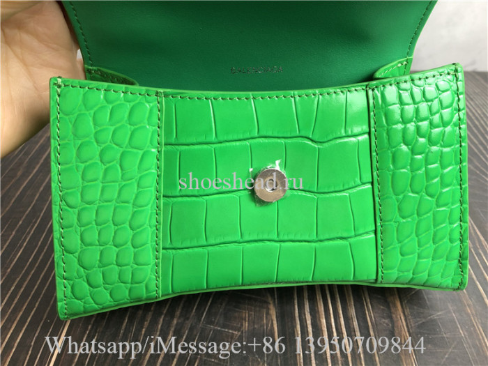 Original Balenciaga Hourglass XS Croc-Embossed Top-Handle Bag Green