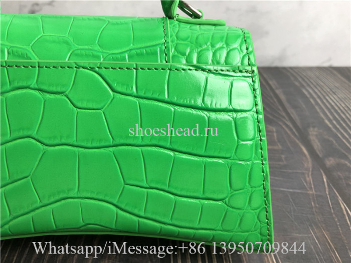 Original Balenciaga Hourglass XS Croc-Embossed Top-Handle Bag Green