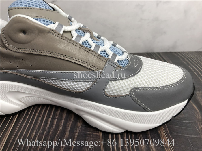Super Quality Christian Dior B22 Sneaker Grey Calfskin Technical Knit White Blue