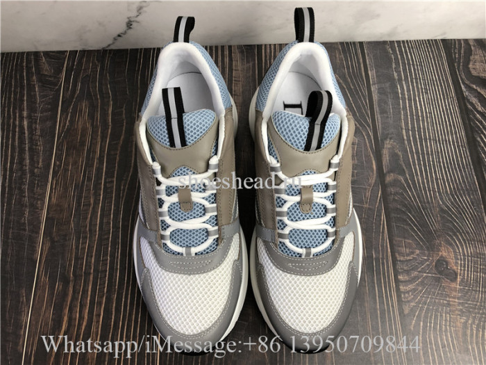Super Quality Christian Dior B22 Sneaker Grey Calfskin Technical Knit White Blue