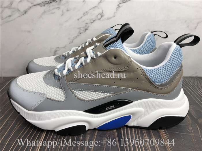 Super Quality Christian Dior B22 Sneaker Grey Calfskin Technical Knit White Blue