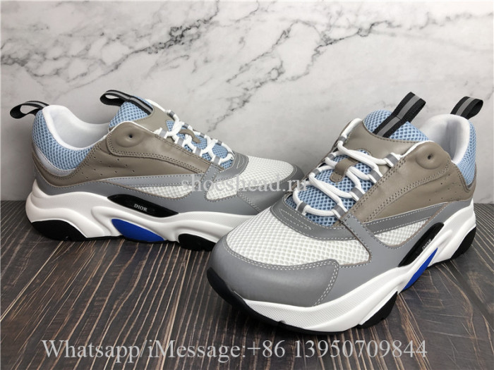 Super Quality Christian Dior B22 Sneaker Grey Calfskin Technical Knit White Blue