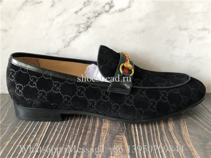 Gucci Mens Black Jordaan Jacquard Velvet Loafer