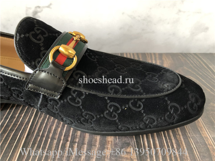 Gucci Mens Black Jordaan Jacquard Velvet Loafer