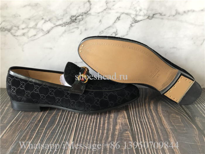 Gucci Mens Black Jordaan Jacquard Velvet Loafer