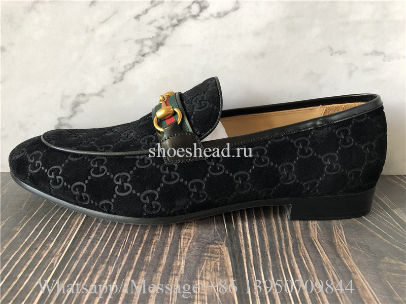 Gucci Mens Black Jordaan Jacquard Velvet Loafer