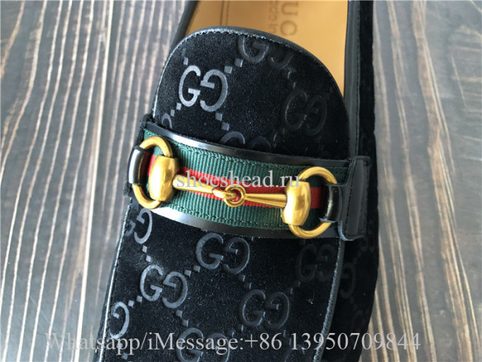 Gucci Mens Black Jordaan Jacquard Velvet Loafer