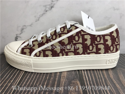 Dior Walk N Burgundy Dior Oblique Embroidered Cotton Sneaker
