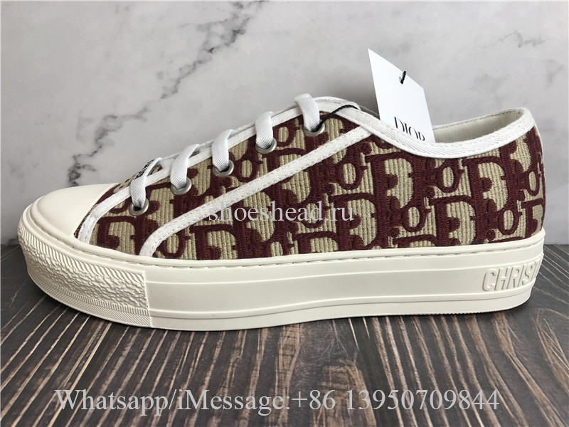 Dior Walk N Burgundy Dior Oblique Embroidered Cotton Sneaker