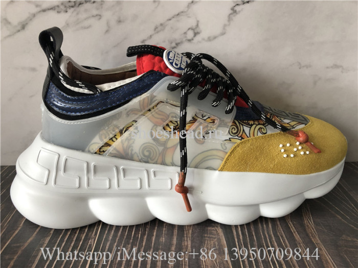 Versace Chain Reaction Baroque-print Sneakers Yellow Suede