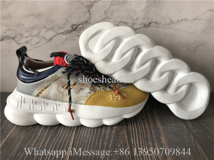 Versace Chain Reaction Baroque-print Sneakers Yellow Suede
