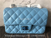 Original Quality Chanel Lambskin Quilted Mini Rectangular Flap Light Blue Bag 20cm