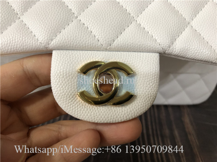 Original Quality Chanel Jumbo Caviar Double Flap Bag White 25cm