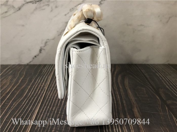 Original Quality Chanel Jumbo Caviar Double Flap Bag White 25cm