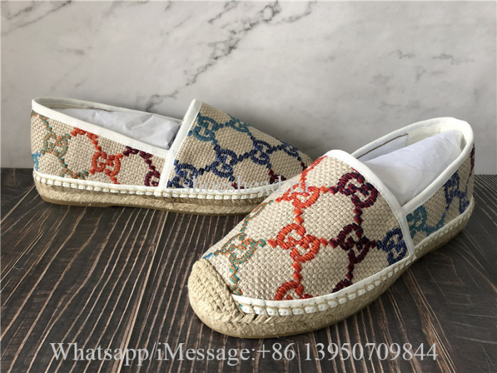 Gucci Women's GG Espadrille Multicolor Linen Canvas Shoes