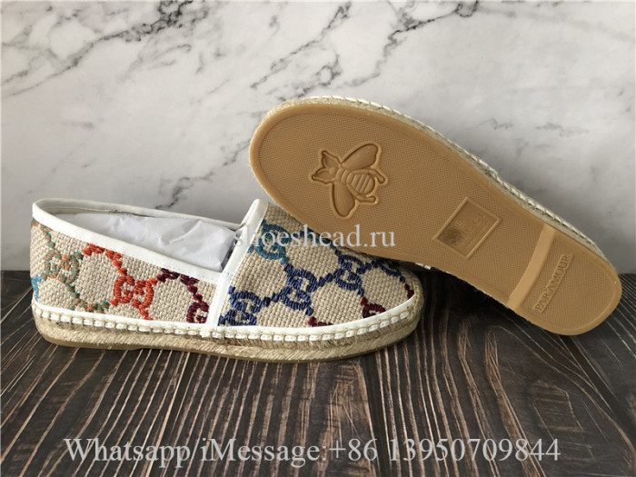 Gucci Women's GG Espadrille Multicolor Linen Canvas Shoes
