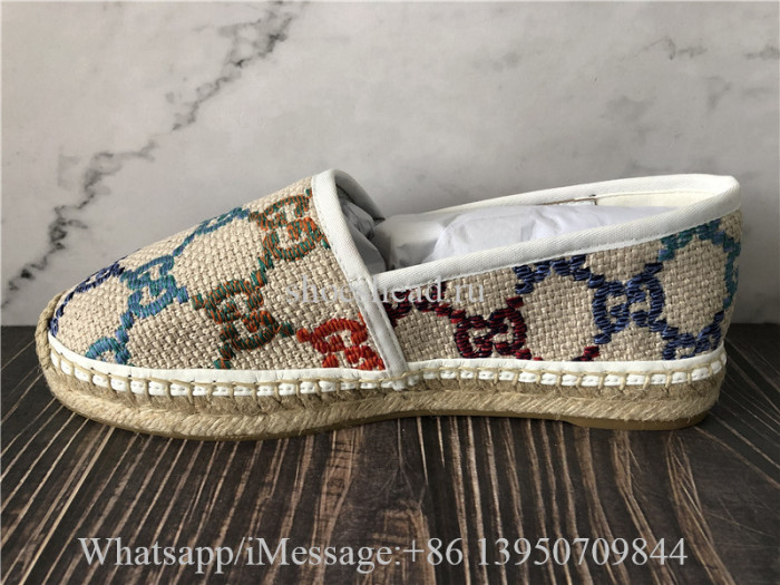 Gucci Women's GG Espadrille Multicolor Linen Canvas Shoes