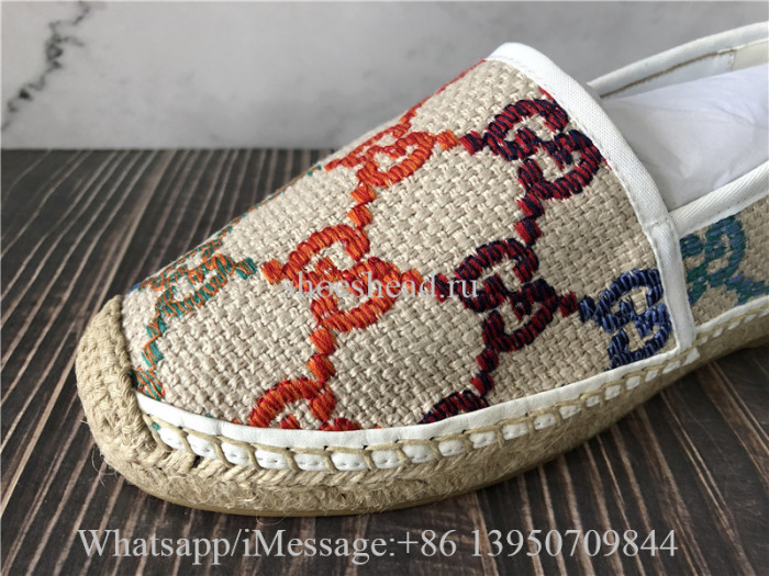 Gucci Women's GG Espadrille Multicolor Linen Canvas Shoes