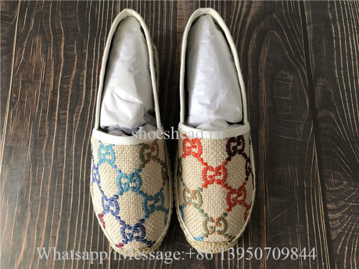 Gucci Women's GG Espadrille Multicolor Linen Canvas Shoes