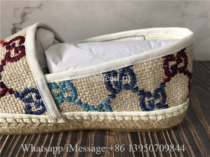 Gucci Women's GG Espadrille Multicolor Linen Canvas Shoes
