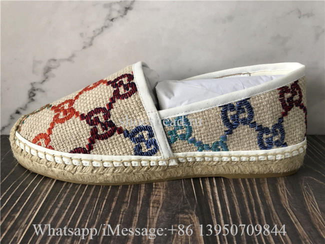 Gucci Women's GG Espadrille Multicolor Linen Canvas Shoes
