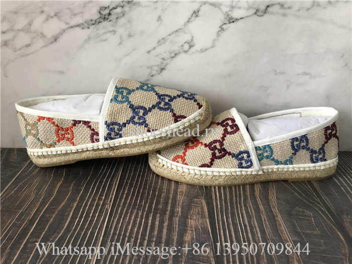 Gucci Women's GG Espadrille Multicolor Linen Canvas Shoes