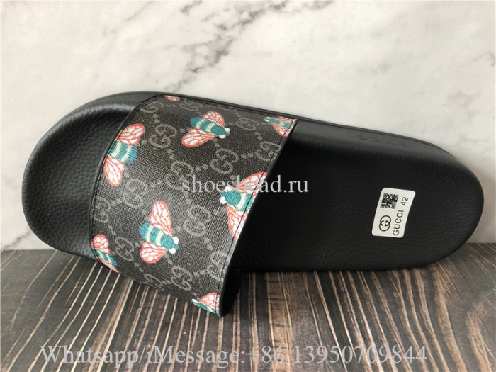 Gucci Black Bee Print Slides