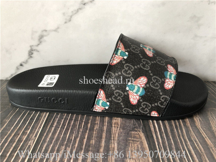 Gucci Black Bee Print Slides