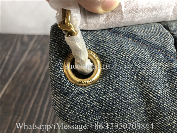 Original Saint Laurent Puffer Medium Chain Bag In Quilted Vintage Denim And Suede