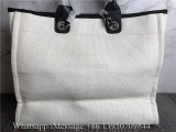 Original Chanel Woven Straw Raffia Large Deauville Tote White Navy Bag