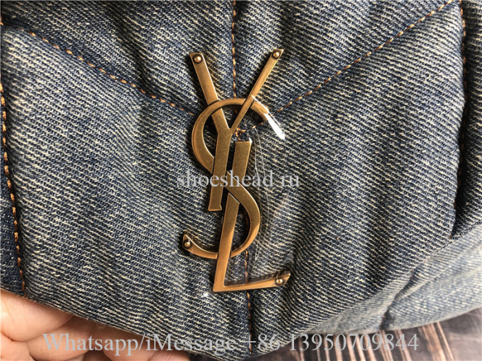 Original Saint Laurent Puffer Medium Chain Bag In Quilted Vintage Denim And Suede