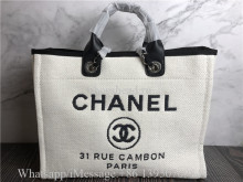 Original Chanel Woven Straw Raffia Large Deauville Tote White Navy Bag
